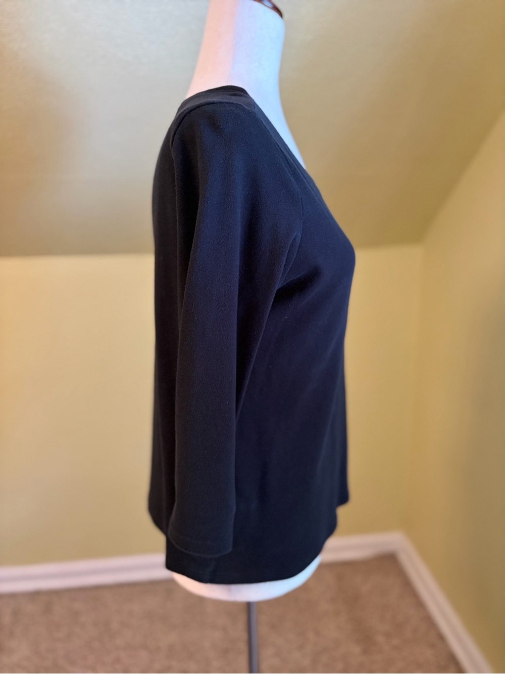 Eileen Fisher Organic Cotton Black Scoop Neck 3/4 Sleeve Top